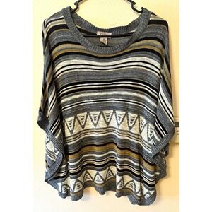 Vintage FRESH Y2K Striped Geometric Knit, retro boho Poncho Sweater M